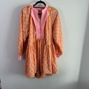 Aox women’s button down shift swing dress tunic sundress long sleeve sz medium